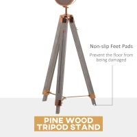 HOMCOM Vintage Tripod Floor Lamp, Height Adjustable Nautical Spotlight with Wood Legs, E12 Lamp Base for Living Room, Bedroom, Grey and Rose Gold(m-5)