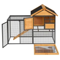 PawHut Outdoor Rabbit Cage Elevated Pet House w/ Slide-Out Tray, Natural Wood & Black(m-8)