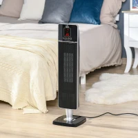 HOMCOM 2-In-1 Electric Space Heater, Oscillating Tower Heater for Indoor Use, with 3 Modes, 8H Timer, Remote, Tip-Over and Overheat Protection, 750W / 1500W, Black(m-12)
