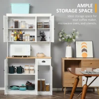 HOMCOM 70.75" Kitchen Pantry Cabinet with Hutch Storage Cabinet Microwave Oven Stand with Drawer, White/Oak(m-8)