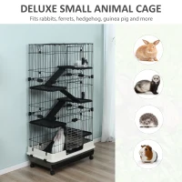 PawHut 32" 5-level Indoor Rabbit Enclosure Small Animal Hutch - Black(m-6)