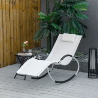 Outsunny Rocking Chair, Zero Gravity Patio Chaise Garden Sun Lounger, Outdoor Reclining Rocker Lounge Chair with Detachable Pillow for Lawn, Patio or Pool, White(m-2)