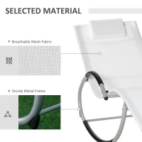 Outsunny Rocking Chair, Zero Gravity Patio Chaise Garden Sun Lounger, Outdoor Reclining Rocker Lounge Chair with Detachable Pillow for Lawn, Patio or Pool, White(m-6)