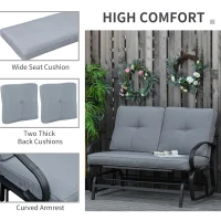 Outsunny Patio Glider Bench with Padded Cushions and Armrests, Outdoor 2-Person Gliding Chair Loveseat with Sturdy Frame, Grey(m-6)