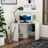 HOMCOM Corner Computer Desk with Storage Shelf, Writing Table Study Workstation for Home Office, White(m-2)
