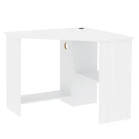 HOMCOM Corner Computer Desk with Storage Shelf, Writing Table Study Workstation for Home Office, White(m-8)