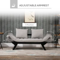 HOMCOM Single Person 3 Position Convertible Chaise Lounger Sofa Bed with 2 Large Pillows and Oak Frame, Light Gray(m-5)