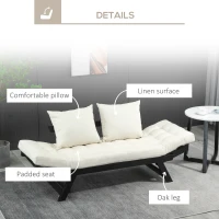 HOMCOM Single Person 3 Position Convertible Chaise Lounger Sofa Bed with 2 Large Pillows and Black Frame, Cream White(m-6)
