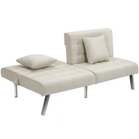 HOMCOM 2-Seater Convertible Sofa Bed with 7 Adjustable Angled Backrest Levels, 2 Pillows, and 5 Steel Legs, Cream White(m-11)