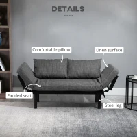 HOMCOM Single Person Chaise Lounger, Modern Sofa Bed with 5 Adjustable Positions, 2 Large Pillows, and Birch Legs, Charcoal Grey(m-6)