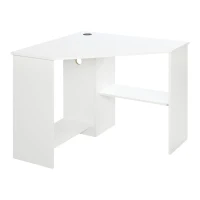 HOMCOM Corner Computer Desk with Storage Shelf, Writing Table Study Workstation for Home Office, White(m-1)