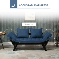 HOMCOM Single Person 3 Position Convertible Chaise Lounger Sofa Bed with 2 Large Pillows and Oak Frame, Dark Blue(m-5)