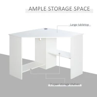 HOMCOM Corner Computer Desk with Storage Shelf, Writing Table Study Workstation for Home Office, White(m-5)