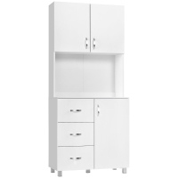 HOMCOM Freestanding Kitchen Buffet with Hutch Storage Organizer with 2 Door Cabinets, 3 Drawers and Open Countertop, Adjustable Shelf, White