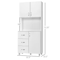 HOMCOM Freestanding Kitchen Buffet with Hutch Storage Organizer with 2 Door Cabinets, 3 Drawers and Open Countertop, Adjustable Shelf, White(m-3)