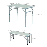 Outsunny Aluminum Adjustable Outdoor Patio Folding Picnic Table Bench Set for Camping Party BBQ with 4 seats(m-3)