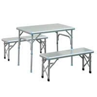 Outsunny Aluminum Adjustable Outdoor Patio Folding Picnic Table Bench Set for Camping Party BBQ with 4 seats(m-2)
