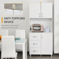 HOMCOM Freestanding Kitchen Buffet with Hutch Storage Organizer with 2 Door Cabinets, 3 Drawers and Open Countertop, Adjustable Shelf, White(m-6)