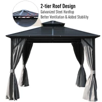 Outsunny 10' x 10' Hardtop Gazebo Canopy with Galvanized Steel Double Roof, Aluminum Frame, Permanent Pavilion Outdoor Gazebo with Netting and Curtains for Patio, Garden, Backyard, Gray(m-6)