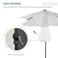Outsunny 9' x 7' Patio Umbrella Outdoor Table Market Umbrella with Crank, Solar LED Lights, 45° Tilt, Push-Button Operation, for Deck, Backyard, Pool and Lawn, White(m-5)