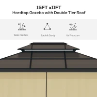 Outsunny 11' x 15' Hardtop Gazebo Canopy with Polycarbonate Roof, Aluminum Frame, Permanent Pavilion Outdoor Gazebo with Netting, for Patio, Garden, Backyard, Deck, Lawn, Beige(m-4)
