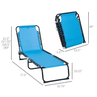 Outsunny Foldable Chaise Lounge, 4-Position Reclining Back, Trifold Portable design and Breathable Mesh for Poolside,Camping, Hiking - Light Blue(m-3)