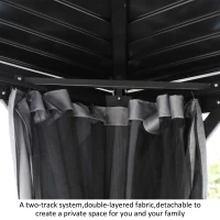 Outsunny 10' x 10' Hardtop Gazebo Canopy with Galvanized Steel Double Roof, Aluminum Frame, Permanent Pavilion Outdoor Gazebo with Netting and Curtains for Patio, Garden, Backyard, Gray(m-4)