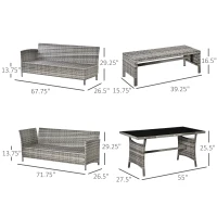 Outsunny 4 Pieces Patio Wicker Dining Sets, Outdoor PE Rattan Sectional Conversation Set with Cushions & Dining Table, Bench for Garden, Backyard, Lawn, Charcoal Gray(m-3)