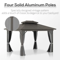 Outsunny 10' x 12' Hardtop Gazebo Canopy with Galvanized Steel Double Roof, Aluminum Frame, Outdoor Permanent Pavilion with Top Hooks, Netting and Curtains for Patio, Garden, Backyard, Gray(m-4)