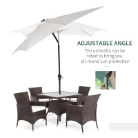 Outsunny 9' x 7' Patio Umbrella Outdoor Table Market Umbrella with Crank, Solar LED Lights, 45° Tilt, Push-Button Operation, for Deck, Backyard, Pool and Lawn, White(m-6)