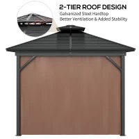 Outsunny 10' x 10' Hardtop Gazebo with Curtains and Netting, Permanent Pavilion Metal Double Roof Gazebo Canopy with Aluminum Frame and Hooks, for Garden, Patio, Backyard, Brown(m-4)