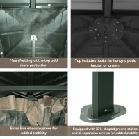 Outsunny 10' x 10' Hardtop Gazebo with Curtains and Netting, Permanent Pavilion Metal Double Roof Gazebo Canopy with Aluminum Frame and Hooks, for Garden, Patio, Backyard, Brown(m-6)