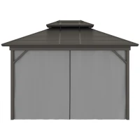 Outsunny 10' x 12' Hardtop Gazebo Canopy with Galvanized Steel Double Roof, Aluminum Frame, Outdoor Permanent Pavilion with Top Hooks, Netting and Curtains for Patio, Garden, Backyard, Gray(m-8)