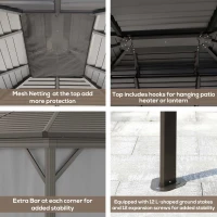 Outsunny 10' x 12' Hardtop Gazebo Canopy with Galvanized Steel Double Roof, Aluminum Frame, Outdoor Permanent Pavilion with Top Hooks, Netting and Curtains for Patio, Garden, Backyard, Gray(m-7)