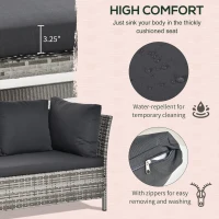 Outsunny 4 Pieces Patio Wicker Dining Sets, Outdoor PE Rattan Sectional Conversation Set with Cushions & Dining Table, Bench for Garden, Backyard, Lawn, Charcoal Gray(m-5)