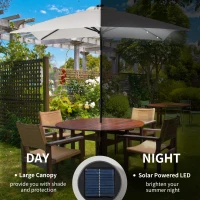 Outsunny 9' x 7' Patio Umbrella Outdoor Table Market Umbrella with Crank, Solar LED Lights, 45° Tilt, Push-Button Operation, for Deck, Backyard, Pool and Lawn, White(m-4)