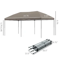 Outsunny 10' x 20' Pop Up Canopy Tent with Steel Frame, 3-Level Adjustable Height and Storage Bag, Instant Sun Shelter Event Tent for Patio Backyard and Garden, Brown(m-3)