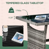 Outsunny 4 Pieces Patio Wicker Dining Sets, Outdoor PE Rattan Sectional Conversation Set with Cushions & Dining Table, Bench for Garden, Backyard, Lawn, Charcoal Gray(m-7)