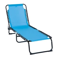 Outsunny Foldable Chaise Lounge, 4-Position Reclining Back, Trifold Portable design and Breathable Mesh for Poolside,Camping, Hiking - Light Blue(m-1)