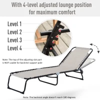 Outsunny Foldable Chaise Lounge, 3-Position Reclining Back, Portable design and Breathable Mesh for Poolside, Camping, Hiking - Cream White(m-4)