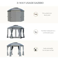 Outsunny 12' Round Patio Gazebo Canopy with 2-Tier Roof, Ventilated Outdoor Shelter, Grey(m-5)