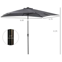 Outsunny 9'x7' LED Patio Umbrella - Solar Powered Outdoor Market Shade w/ Tilt Adjustment, Dark Grey(m-2)