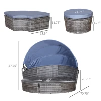 Outsunny 4pc Rattan Patio Furniture Set, Round Convertible Daybed or Sunbed, Adjustable Sun Canopy, Sectional Outdoor Sofa, 2 Chairs, Table, 3 Pillows, PE Plastic Wicker, Gray(m-3)