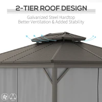 Outsunny 10' x 12' Hardtop Gazebo Canopy with Galvanized Steel Double Roof, Aluminum Frame, Outdoor Permanent Pavilion with Top Hooks, Netting and Curtains for Patio, Garden, Backyard, Gray(m-6)