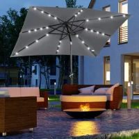 Outsunny 9'x7' LED Patio Umbrella - Solar Powered Outdoor Market Shade w/ Tilt Adjustment, Dark Grey(m-1)