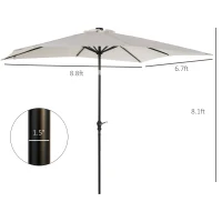 Outsunny 9' x 7' Patio Umbrella Outdoor Table Market Umbrella with Crank, Solar LED Lights, 45° Tilt, Push-Button Operation, for Deck, Backyard, Pool and Lawn, White(m-3)