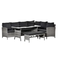 Outsunny 4 Pieces Patio Wicker Dining Sets, Outdoor PE Rattan Sectional Conversation Set with Cushions & Dining Table, Bench for Garden, Backyard, Lawn, Charcoal Gray(m-1)
