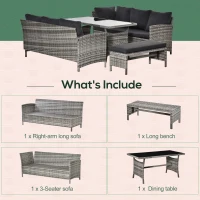 Outsunny 4 Pieces Patio Wicker Dining Sets, Outdoor PE Rattan Sectional Conversation Set with Cushions & Dining Table, Bench for Garden, Backyard, Lawn, Charcoal Gray(m-6)