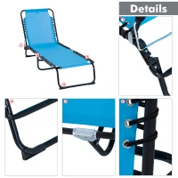 Outsunny Foldable Chaise Lounge, 4-Position Reclining Back, Trifold Portable design and Breathable Mesh for Poolside,Camping, Hiking - Light Blue(m-9)