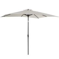 Outsunny 9' x 7' Patio Umbrella Outdoor Table Market Umbrella with Crank, Solar LED Lights, 45° Tilt, Push-Button Operation, for Deck, Backyard, Pool and Lawn, White(m-1)